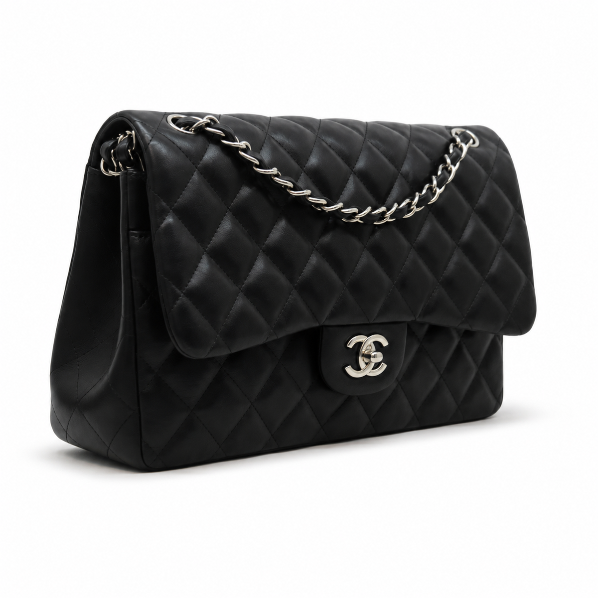 Chanel Classic Jumbo 30 cm en piel de cordero negra – herrajes plateados — 2