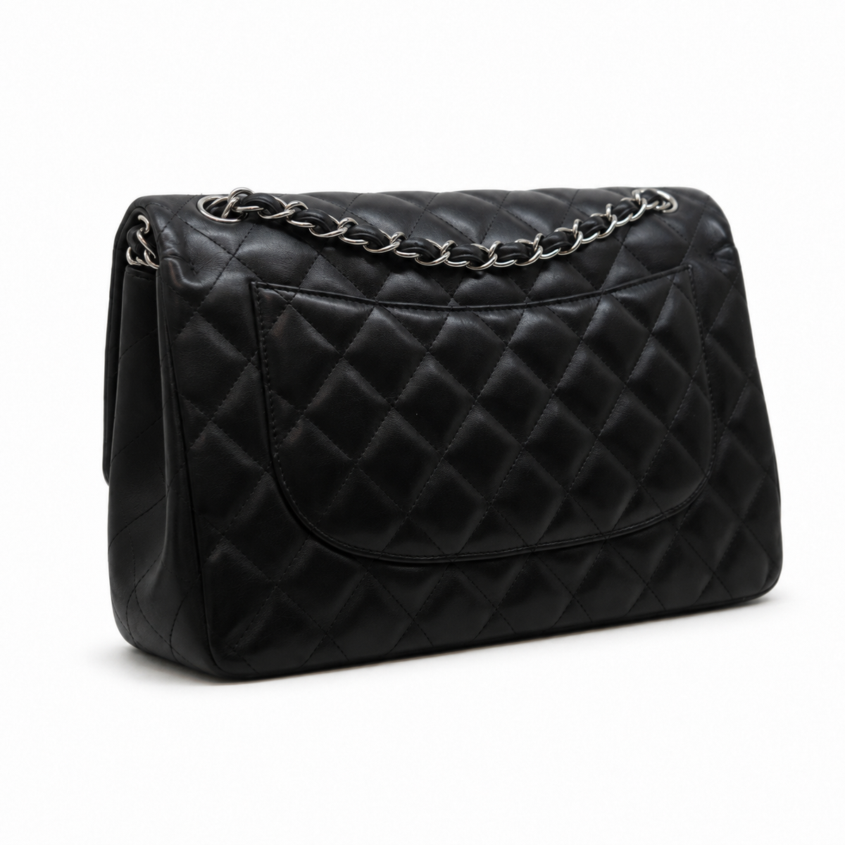 Chanel Classic Jumbo 30 cm en piel de cordero negra – herrajes plateados — 4