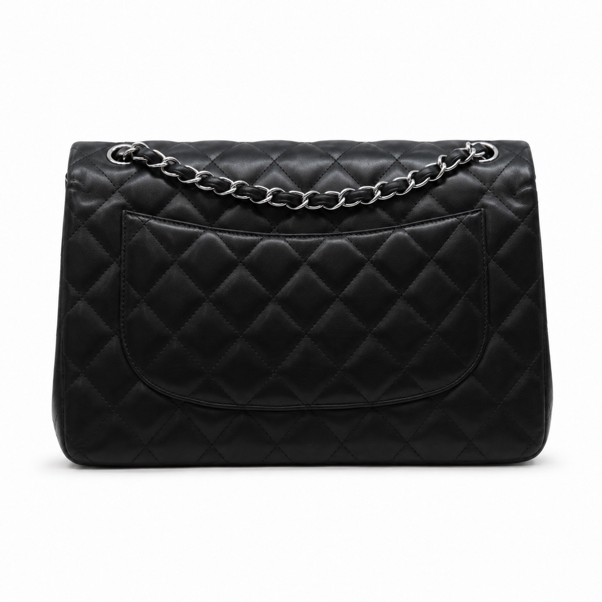 Chanel Classic Jumbo 30 cm en piel de cordero negra – herrajes plateados — 5