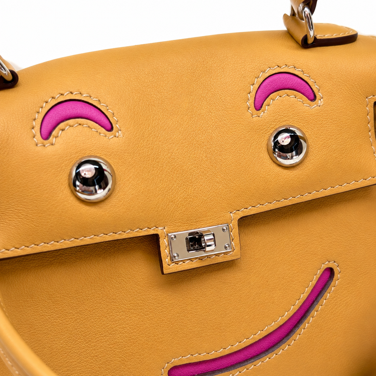 Hermès Quelle Idole Kelly Doll — Swift Yellow and Fuchsia, Palladium — 9