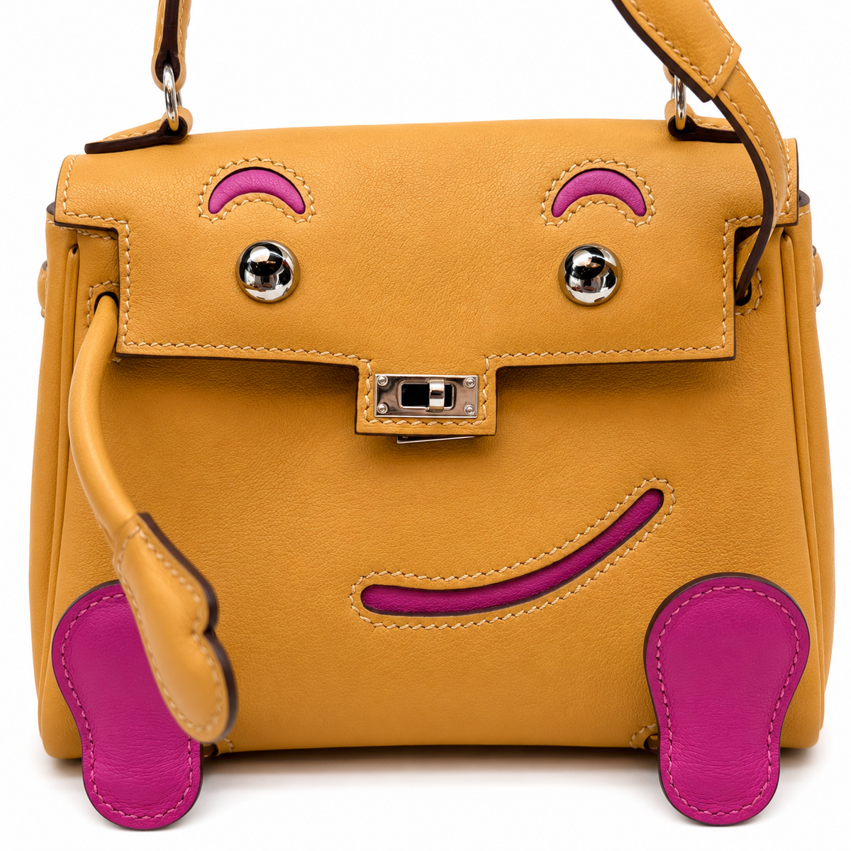 Hermès Quelle Idole Kelly Doll — Swift Yellow and Fuchsia, Palladium — 3