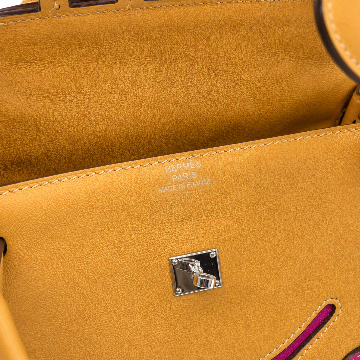 Hermès Quelle Idole Kelly Doll — Swift Yellow and Fuchsia, Palladium — 2